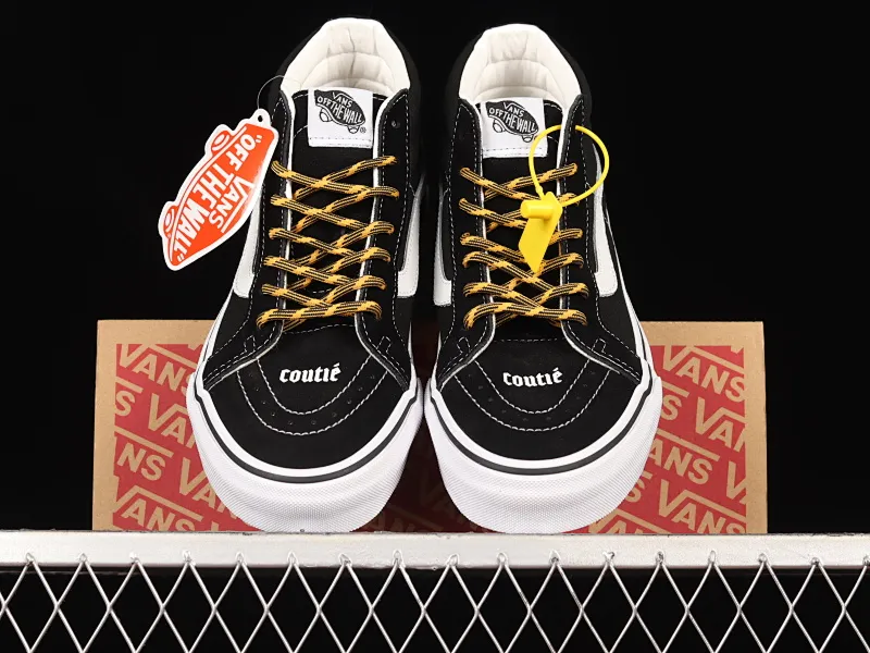 All categories Vans Vans series Vans Mid Vans China Coutie Vans x One World 2 joint limited edition black and yellow letter mid-top casual canvas shoes VN0A391F3TGT